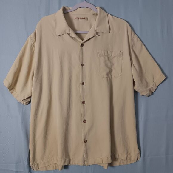Tommy Bahama Mens XL 100% Silk Shirt  Island Button Up Classic Beige Throwback - Picture 12 of 14